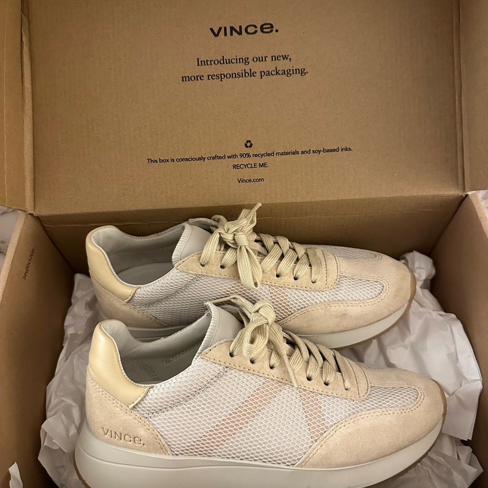 Vince Cream and White Mesh Sneakers